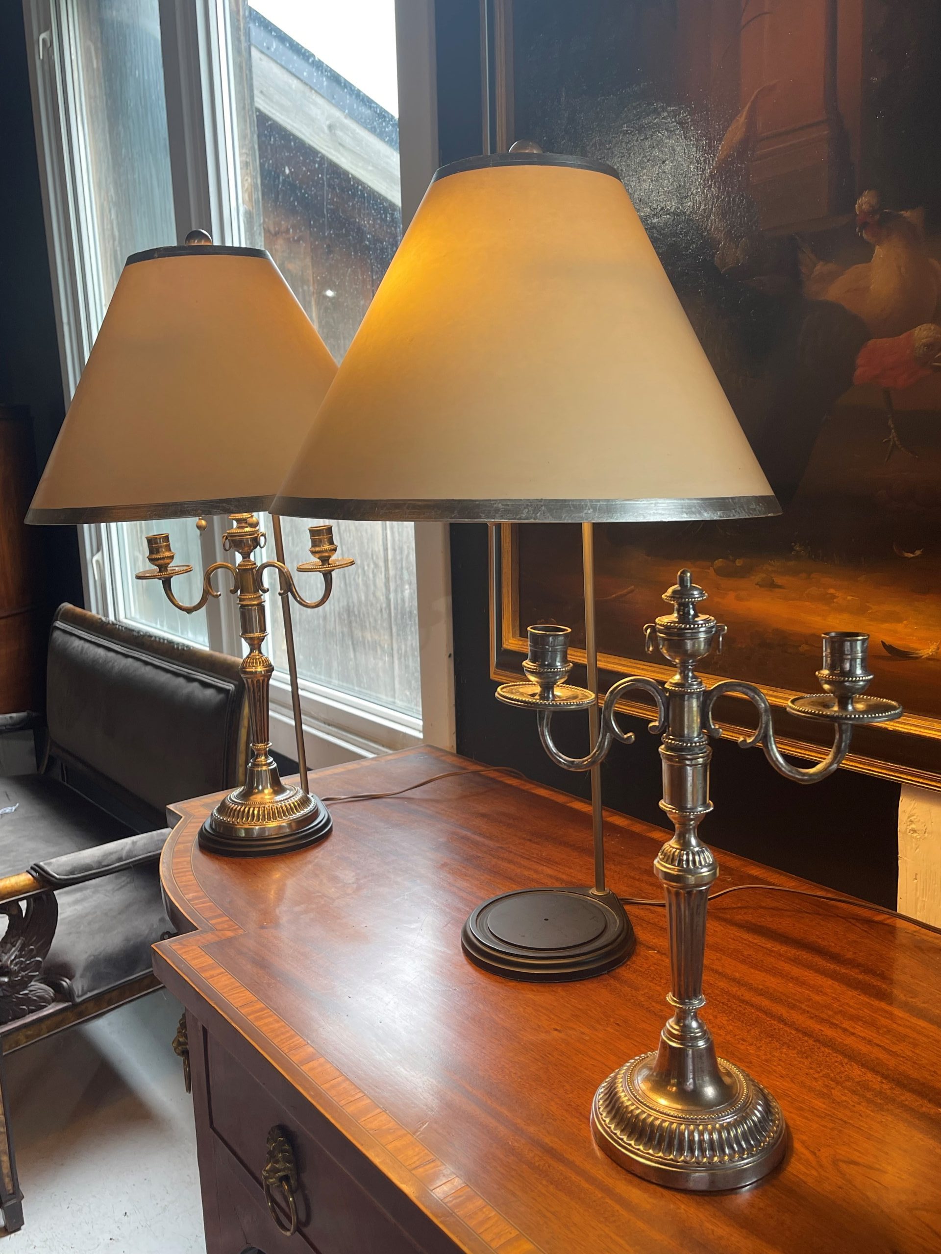 Pair Of French Silvered Bronze Candelabras With Lamp Stands Maus Park